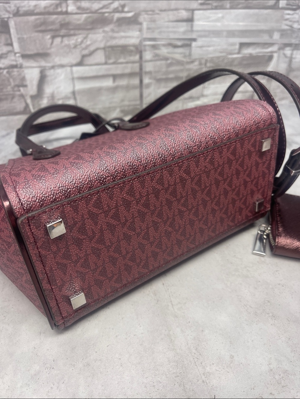 Michael Kors Taryn Metallic Logo Saffiano Tote & Matching Wallet Oxblood - Picture 8 of 13